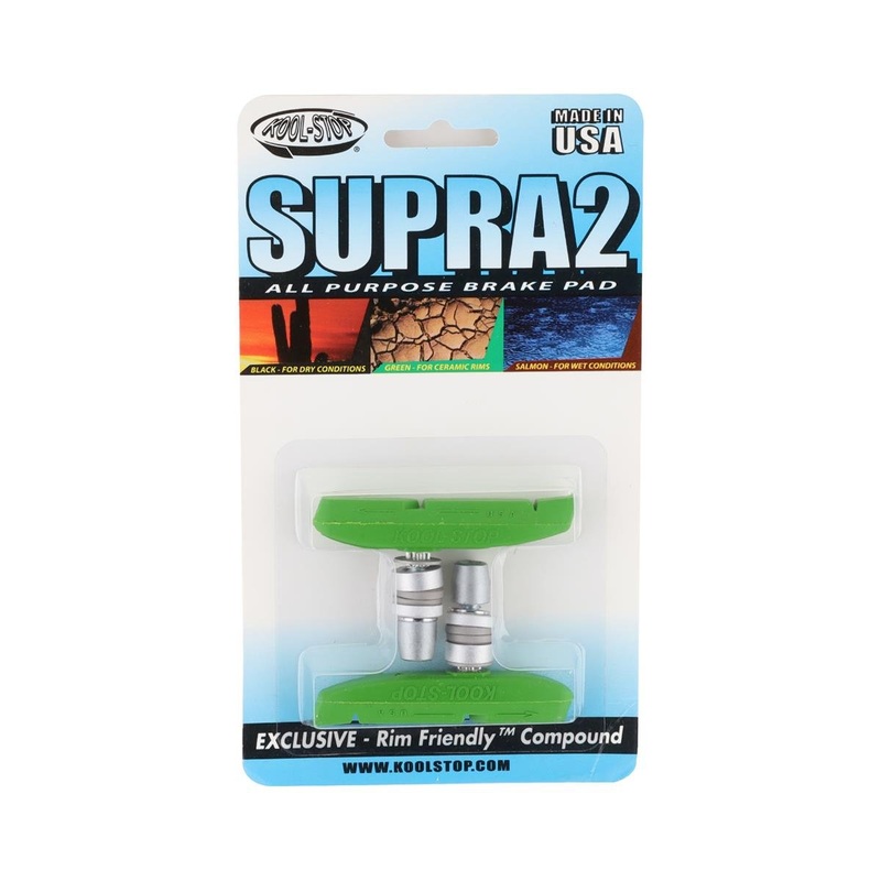 Kool Stop Supra 2 Brake Pads (Lime Green) (1 Pair) (All-Weather Compound) (Threaded)