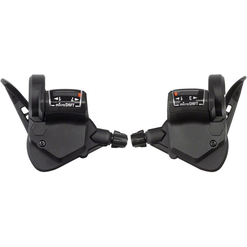Microshift TS38 Thumb-Tap Shifter (Black) (Pair) (3 x 7 Speed) (w/ Optical Gear Indicator) (Shimano Compatible)