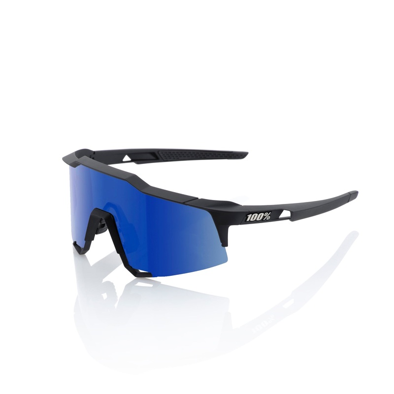 100% Speedcraft Sunglasses Matte Black with HiPER Blue Mirror Lens